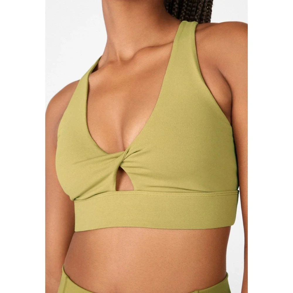 Fabletics Oasis Twist Front Sports Bra Sage Green Crisscross Back Medium - Picture 1 of 7